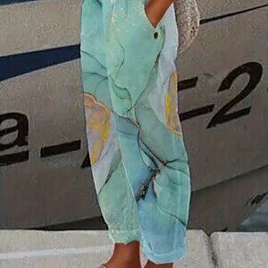 Marble Print Elastic Waist Pants, 8-10 NWOT